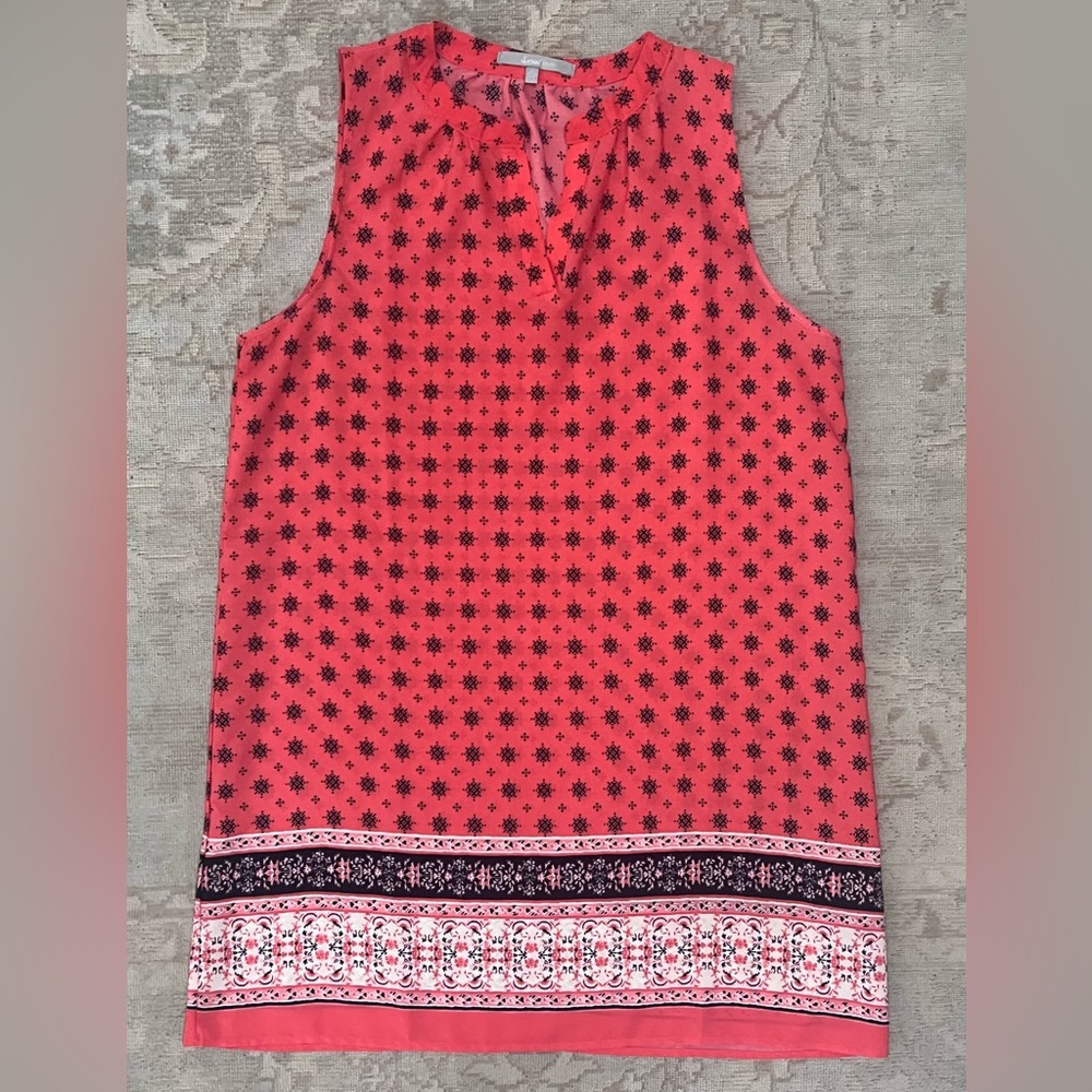 Coral & Navy Print Sleeveless Shift Women’s Dress, Adult Size L, EUC